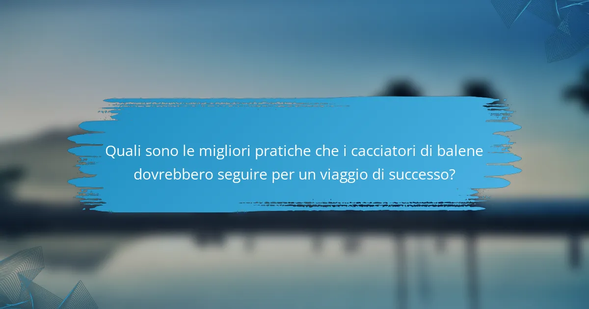 Quali sono le migliori pratiche che i cacciatori di balene dovrebbero seguire per un viaggio di successo?